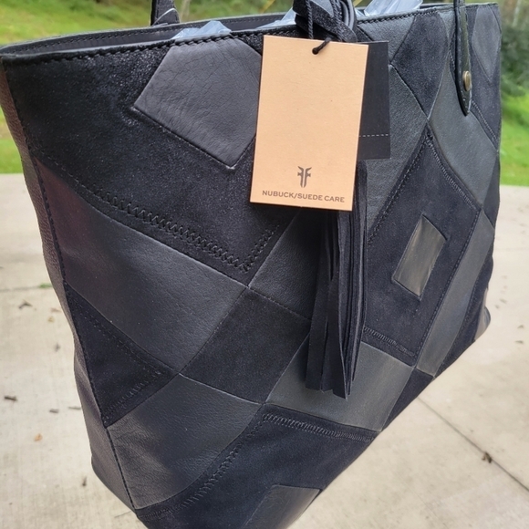FRYE Black Miren Leather Patchwork Shopper Tote - Picture 9 of 10